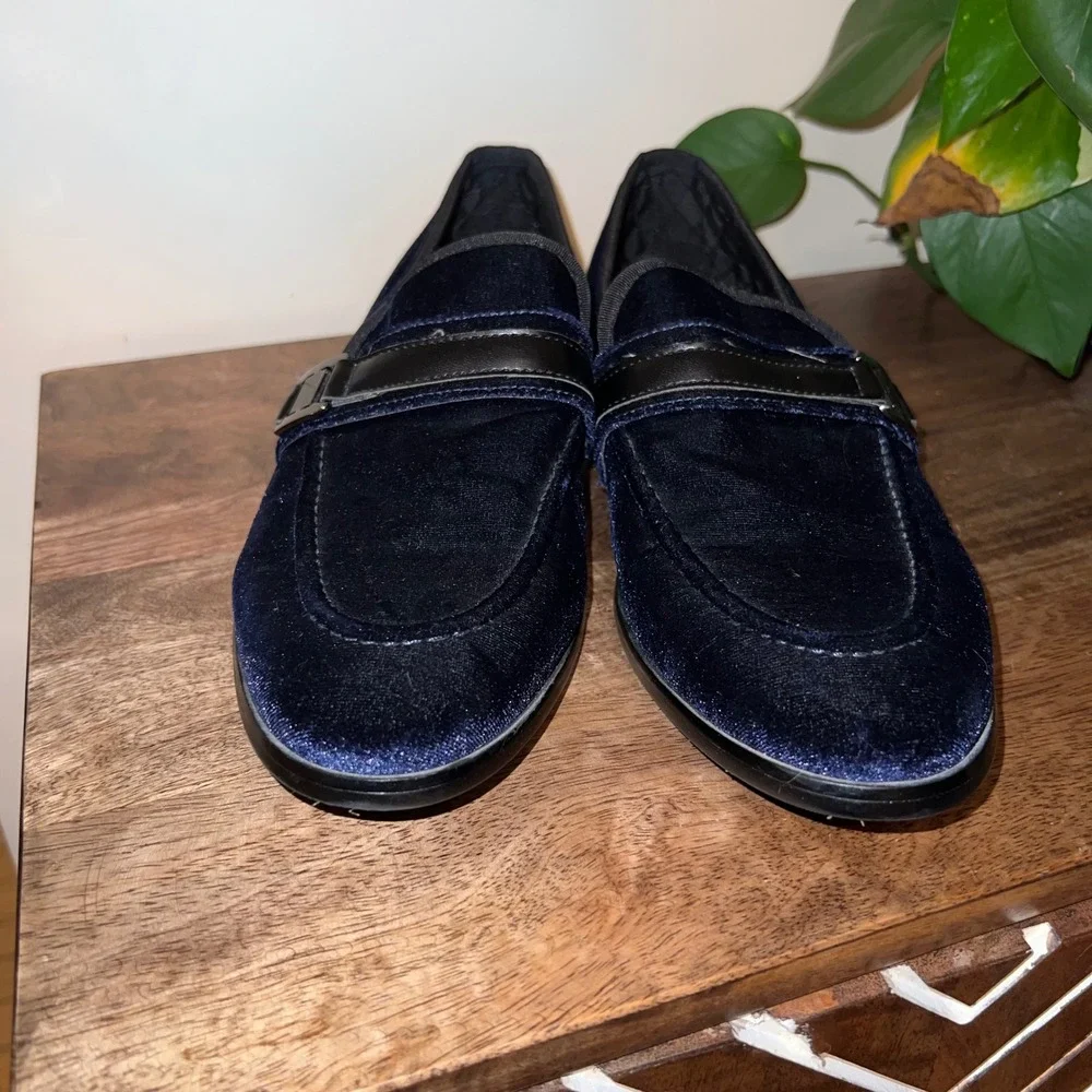 Steve Madden Macklin Mens 8M‎ Navy Blue Velvet Loafer Dress Shoes Formal Casual